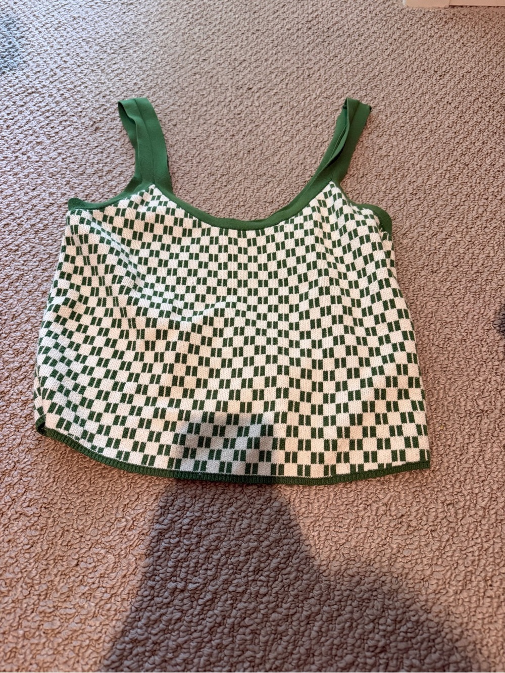 Green & Cream Checker Knit Crop Top - Womens